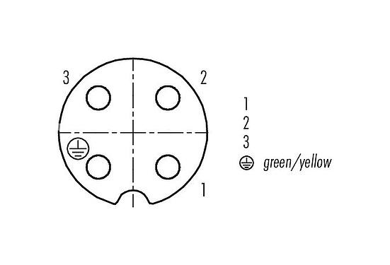 Contact arrangement (Plug-in side) 09 4224 150 04 - RD24 Female panel mount connector, Contacts: 3+PE, unshielded, screw clamp, IP67, UL, ESTI+, VDE, central fixing