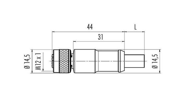 比例图 77 4330 0000 60702-1000 - M12 直头孔头电缆连接器, 极数: 2, 屏蔽, 预铸电缆, IP67, UL, Profibus, PUR, 紫色, 2x0.25mm², 10m