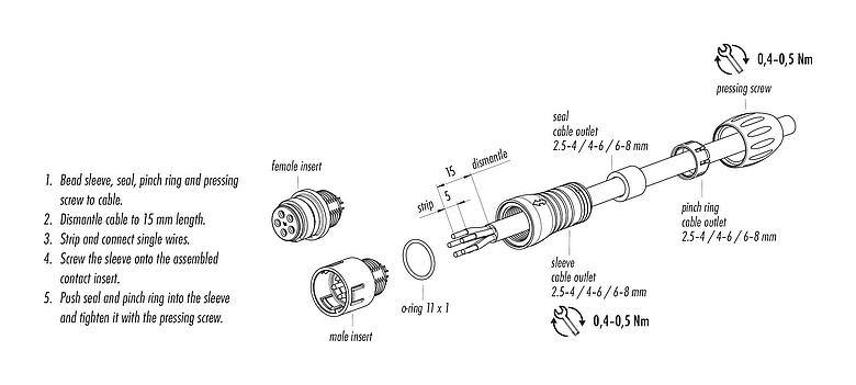 Assembly instructions 99 9126 02 08 - Snap-In Female cable connector, Contacts: 8, 6.0-8.0 mm, unshielded, solder, IP67, UL, VDE