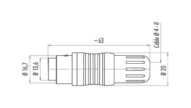 比例图 99 4825 00 07 - Push Pull 直头针头电缆连接器, 极数: 7, 4.0-8.0mm, 可接屏蔽, 焊接, IP67