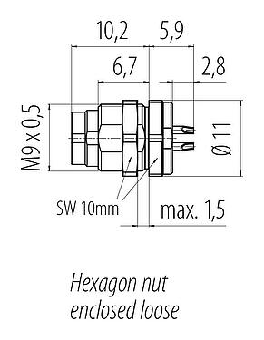 比例图 09 0081 00 04 - M9 针头法兰座, 极数: 4, 非屏蔽, 焊接, IP40