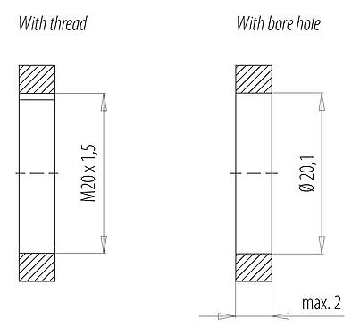 Assembly instructions / Panel cut-out 09 6122 150 06 - Bayonet Female panel mount connector, Contacts: 6 (3+PE+2), shieldable, single wires, IP66/IP67, M20x1.5