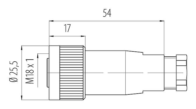 比例图 09 0440 010 04 - M18 直头孔头电缆连接器, 极数: 4, 6.5-8.0mm, 非屏蔽, 螺钉接线, IP67, UL