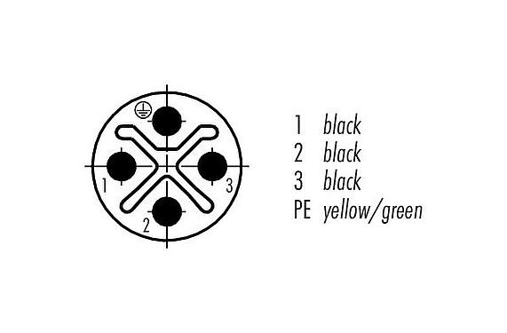 联系安排 (外掛程式側) 77 0687 0000 50704-0200 - M12 弯角针头电缆连接器, 极数: 3+PE, 非屏蔽, 预铸电缆, IP68, PUR, 黑色, 4x1.50mm², 2m