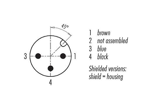 Contact arrangement (Plug-in side) 77 3527 0000 20703-0200 - M12 Male angled connector, Contacts: 3, shielded, moulded on the cable, IP67, UL, PVC, grey, 3 x 0.34 mm², 2 m