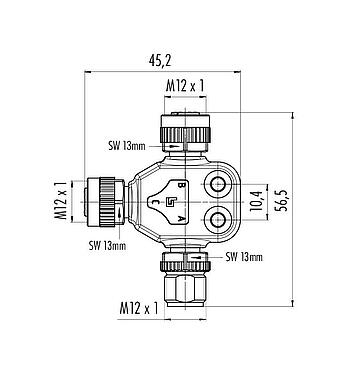 Scale drawing 79 5254 190 04 - M12/M12 Twin distributor, T-distributor, male connector - 2 female connector, Contacts: 4, unshielded, pluggable, IP68, UL