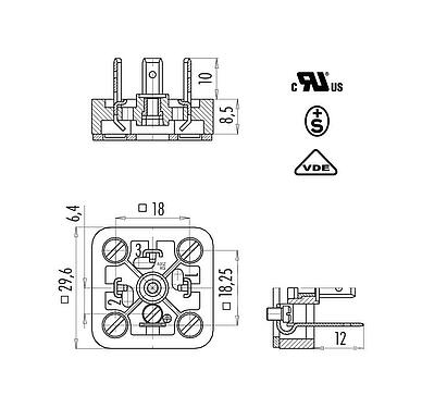 比例图 43 1715 000 04 - 设备插头, 极数: 3+PE, 非屏蔽, 焊接, IP40 不带密封圈, UL, ESTI+, VDE