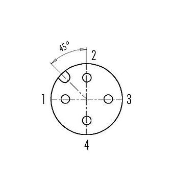 Contact arrangement (Plug-in side) 99 0430 58 04 - M12 Female angled connector, Contacts: 4, 8.0-10.0 mm, unshielded, screw clamp, IP67, UL, VDE, for the power supply