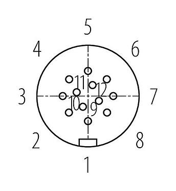 Contact arrangement (Plug-in side) 99 9136 50 12 - Snap-In Female panel mount connector, Contacts: 12, unshielded, solder, IP67, UL, VDE