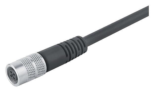 Illustration 79 1402 12 02 - M9 Female cable connector, Contacts: 2, shielded, moulded on the cable, IP67, PUR, black, 5 x 0.25 mm², 2 m