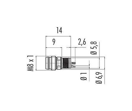 比例图 86 6919 0002 00704 - M8 集成插头, 极数: 4, 非屏蔽, 焊接, IP65