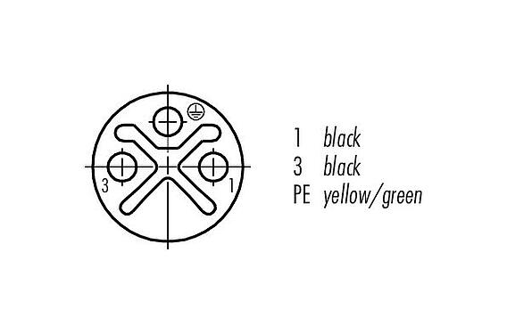 联系安排 (外掛程式側) 77 0690 0000 50703-0500 - M12 直头孔头电缆连接器, 极数: 2+PE, 非屏蔽, 预铸电缆, IP68, PUR, 黑色, 3x1.50mm², 5m