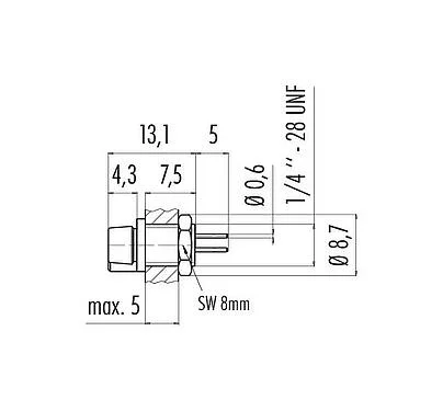 Scale drawing 09 9792 20 05 - Snap-In Female panel mount connector, Contacts: 5, unshielded, THT, IP40