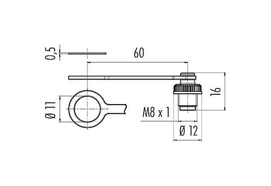 Scale drawing 08 2973 000 000 - M8 / AS-Interface - Protection cap for flange socket, front mounting; Series 718/772/775/768