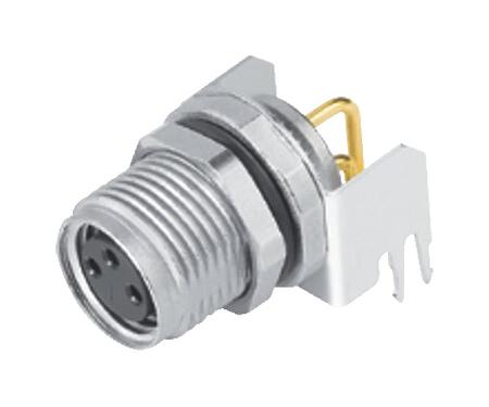 Illustration 86 6618 1121 00004 - M8 Female panel mount connector, Contacts: 4, shieldable, THT, IP67, UL 2238, M10x0.75, Rear mounting