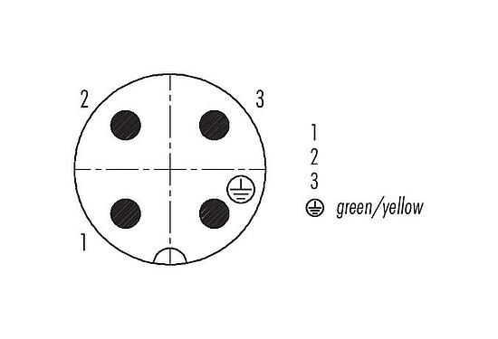 Contact arrangement (Plug-in side) 09 4223 150 04 - RD24 Male panel mount connector, Contacts: 3+PE, unshielded, screw clamp, IP67, UL, ESTI+, VDE, central fixing