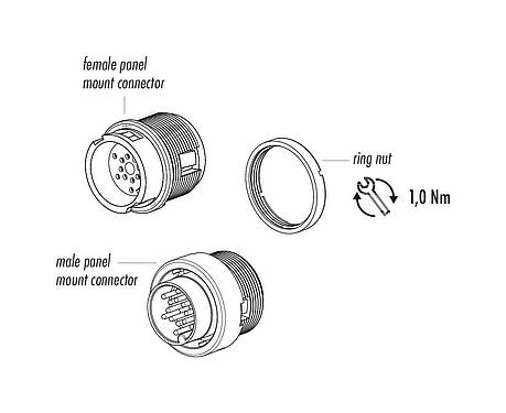 Component part drawing 99 0607 00 03 - Bayonet Male panel mount connector, Contacts: 3, unshielded, solder, IP40