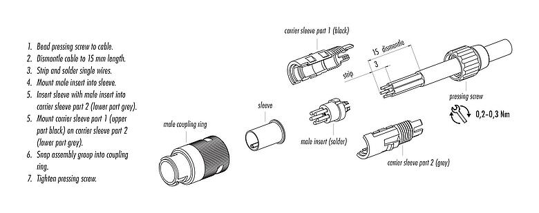 Assembly instructions 99 9475 102 07 - Bayonet Male cable connector, Contacts: 7, 4.0-5.0 mm, unshielded, solder, IP40