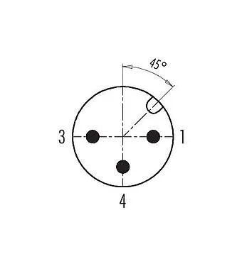 Contact arrangement (Plug-in side) 99 0429 161 04 - M12 Male angled connector, Contacts: 3, 6.0-8.0 mm, unshielded, screw clamp, IP67, UL