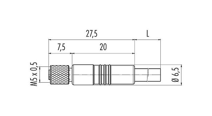 Scale drawing 77 3450 0000 40003-0500 - M5 Female cable connector, Contacts: 3, unshielded, moulded on the cable, IP67, UL, M5x0.5, PUR, black, 3 x 0.14 mm², 5 m