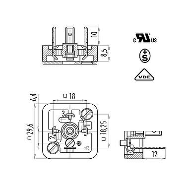 比例图 43 1709 000 03 - 设备插头, 极数: 2+PE, 非屏蔽, 焊接, IP40 不带密封圈, UL, ESTI+, VDE