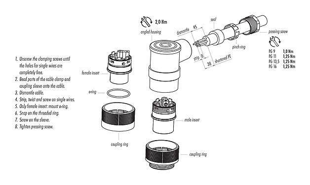 Assembly instructions 99 0737 70 24 - RD30 Male angled connector, Contacts: 24, 10.0-12.0 mm, unshielded, solder, IP65