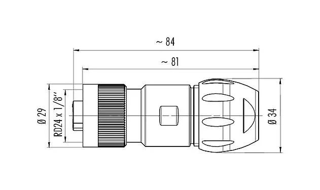 Scale drawing 99 4226 300 07 - RD24 Female cable connector, Contacts: 6+PE, 7.0-17.0 mm, unshielded, solder, IP67, UL, ESTI+, VDE, Vario