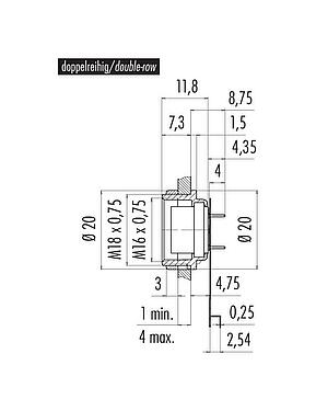 Scale drawing 09 0332 66 12 - M16 Female panel mount connector, Contacts: 12 (12-a), unshielded, THT, IP40, front fastened